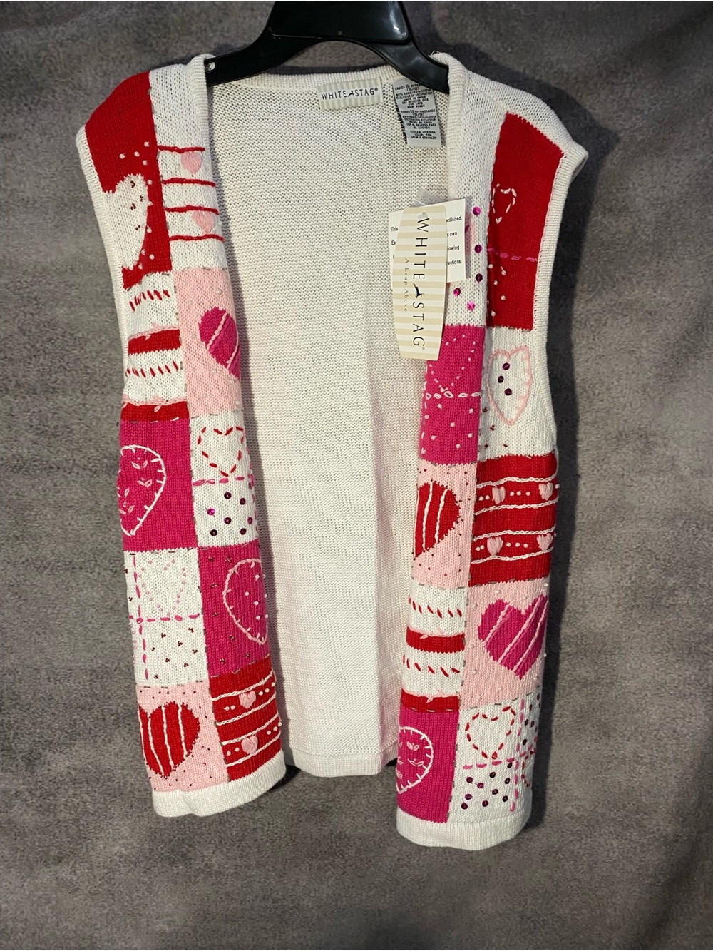 NWT White Stag Womens XL Valentine Patchwork Heart Cardigan Vest Beaded